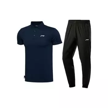 Футболка поло с коротким рукавом и принтом логотипа Li Ning и дышащие спортивные брюки, комплект из мужской футболки поло и брюк APLT197-3+AYKT415-1 XXL