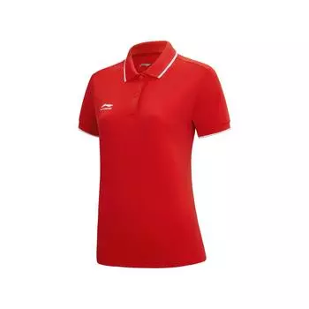 Футболка-поло с коротким рукавом и принтом логотипа Li Ning Color Block Collar, женские топы с национальным флагом и красным APLS094-2 S
