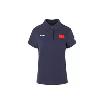 Футболка-поло с коротким рукавом и принтом национального флага Li Ning, женские топы синего цвета APLS230-1 M
