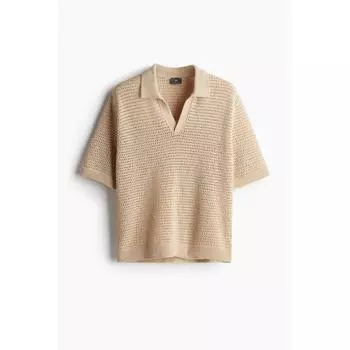 Футболка-поло свободного кроя с дырочками HM бежевого цвета S