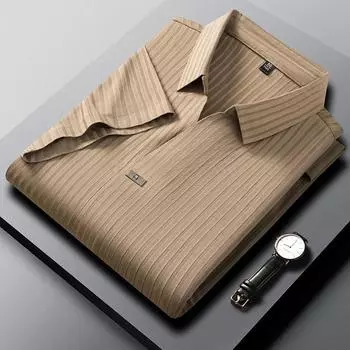 Футболка поло Traceless Ice Silk с короткими рукавами, мужская, высококачественная, классная, темно-полосатая, однотонная, с V-образным вырезом, мужская одежда M хаки