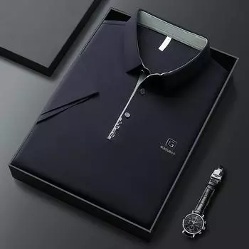 Футболка поло Traceless, мужская, высокого класса, среднего размера, повседневная, контрастного цвета, с планкой на лацкане, с коротким рукавом M темно-синий