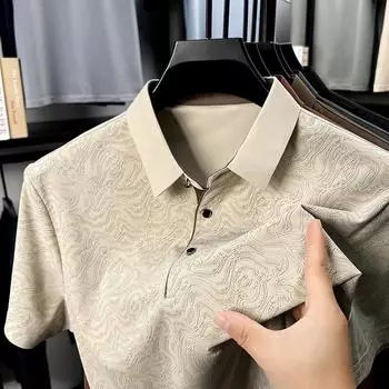 Футболка поло Traceless с короткими рукавами, мужская, темпераментная, с принтом на лацканах, повседневная, эластичная M