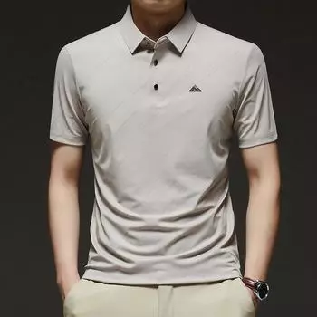 Футболка поло в деловом стиле Ice Silk Traceless, однотонная, с коротким рукавом, средне-зеленая, мужская, с лацканами, в иностранном стиле M
