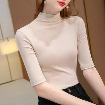Футболка-полуводолазка для женщин, новая женская одежда, модальная футболка со средними рукавами, темперамент, однотонный внутренний топ S