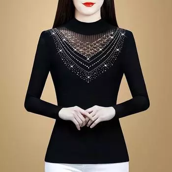 Футболка-полуводолазка, флисовая рубашка, топ для женщин среднего возраста, новая зимняя повседневная футболка с длинными рукавами M