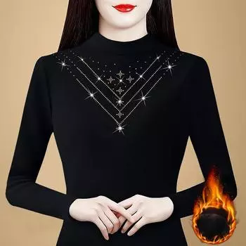 Футболка-полуводолазка, женская, весенняя, новая, внутренний крой, облегающий, бархатный, термо, футболка с длинными рукавами M