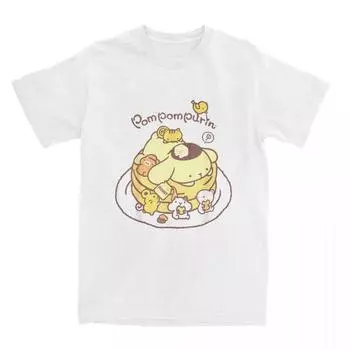 Футболка Pompompurin Pancake Friends для мужчин и женщин, винтажная хлопковая футболка с круглым вырезом и коротким рукавом, подарочная одежда S бежевый