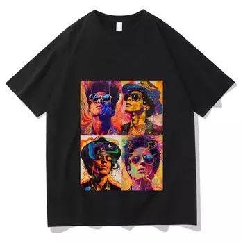 Футболка Pop Bruno Mars с графическим принтом, классическая трендовая хлопковая футболка, футболка в стиле панк с коротким рукавом, мягкие футболки XS чёрный