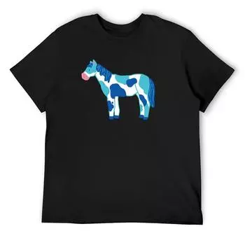 Футболка Posca Blue Turquoise Horse с рисунком из аниме-штуки, индивидуальный дизайн для мальчиков, футболки для мужчин и высоких S чёрный