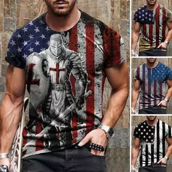 Футболка Повседневная повседневная одежда Тонкая мужская летняя верхняя одежда ко Дню независимости L чёрный