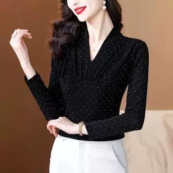 Футболка Premium Sense с V-образным вырезом и длинными рукавами, зимняя, в иностранном стиле, нижняя часть рубашки, верхняя часть рубашки M чёрный