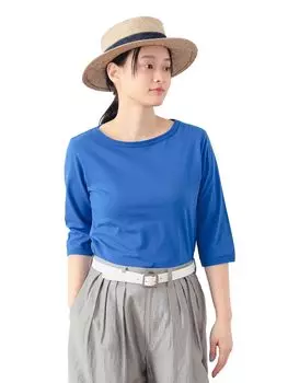 Футболка простая с вырезом лодочкой 7 минут СИНИЙ 2 13140130654 [BEAMS BOY] L/S женская синий