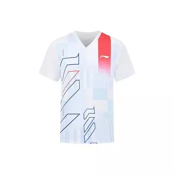 Футболка прямого кроя с коротким рукавом и принтом в полоску с логотипом Li Ning Badminton Series, унисекс, белая AAYU269-2 L