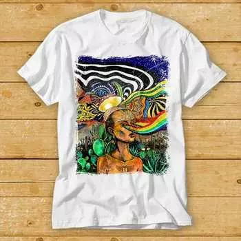Футболка психоделического искусства кислотного стиля с мистическим и триповым рисунком в виде грибов, 100% хлопка, плотностью 230 г/м, 1942 г. XXS белый