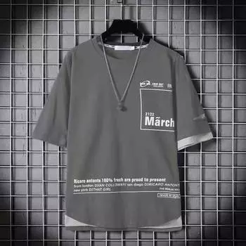 Футболка-пуловер, классическая эластичная футболка-пуловер с круглым вырезом, пуловер в Корейском стиле, футболка с буквенным узором, летняя футболка, повседневная одежда XL чёрный