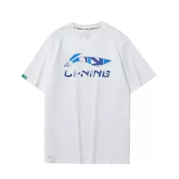 Футболка-пуловер с круглым вырезом и логотипом Li Ning, футболка унисекс с коротким рукавом, белая AHST683-1 XL
