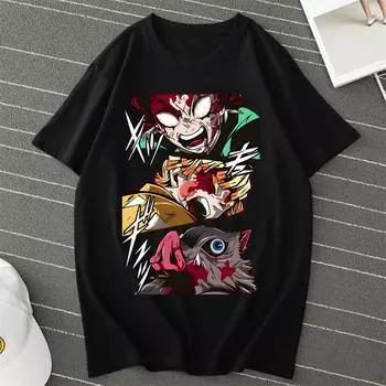 Футболка японского аниме «Demon Slayer Kamado Tanjirou», мужская/женская футболка Kimetsu No Yaiba, топы в стиле манга, удобная мягкая футболка S чёрный