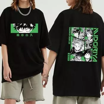 Футболка японского аниме с принтом Деку, мужские/женские футболки, летняя футболка с рисунком Katsuki Bakugou, мультфильм Harajuku, топы унисекс с короткими рукавами, футболки S чёрный