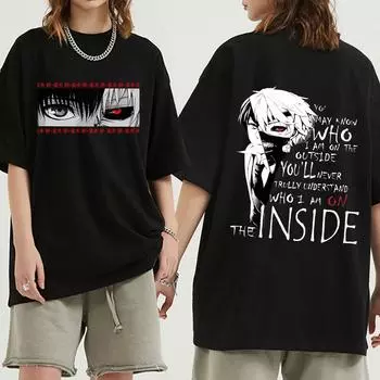 Футболка японского аниме «Токийский гуль» Kaneki Ken Eyes, мужская футболка с принтом, мужская модная летняя повседневная футболка с коротким рукавом, уличная одежда S чёрный
