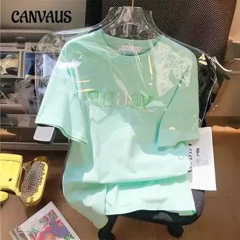 Футболка ярких цветов с вышивкой букв и круглым вырезом, с короткими рукавами, женские летние свободные топы для пар M белый