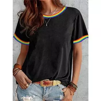 Футболка Rainbow Line Series с 3D-принтом, круглый вырез, женская футболка с коротким рукавом и 3D-принтом S