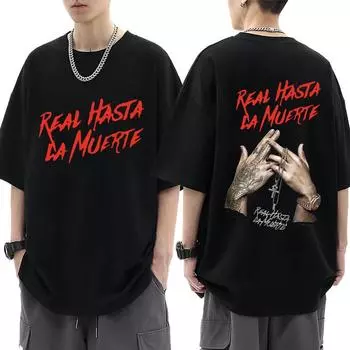 Футболка рэпера Anuel AA Real Hasta La Muerte, мужские повседневные хлопковые футболки, панк-хип-хоп, ретро, свободная футболка, уличная одежда S