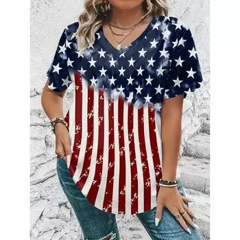 Футболка размера плюс с 3D-растительным принтом, шикарная, яркая, с коротким рукавом, на весну и лето, удобная, повседневная, женская, для пышных форм, модная одежда S