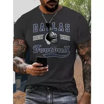 Футболка размера плюс с принтом шлема футбольного клуба Далласа, повседневная футболка с круглым вырезом для вечеринок | Мужской топ с небольшой растяжкой | Спортивный узор S