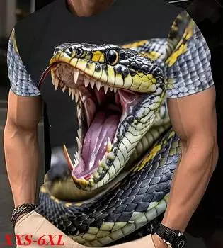 Футболка размера XXS-6XL Plus, модная футболка с 3D-принтом и рисунком змеи для мужчин, футболка большого размера, летние футболки с коротким рукавом, топы XXS
