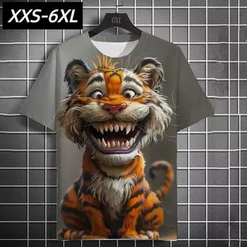 Футболка размера XXS-6XL Plus, модная мужская повседневная футболка с 3D-принтом и забавным принтом животных, топы с коротким рукавом, футболки, уличная мужская одежда XXS