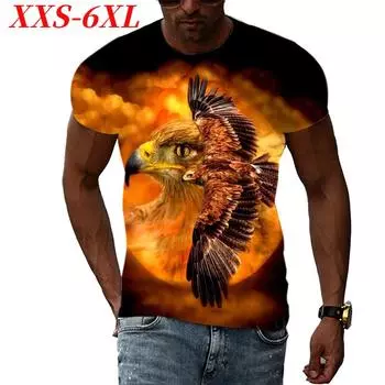Футболка размера XXS-6XL Plus с 3D-принтом и забавным орлом для мужчин, крутые футболки с рисунком животных, летние свободные топы с коротким рукавом и круглым вырезом XXS