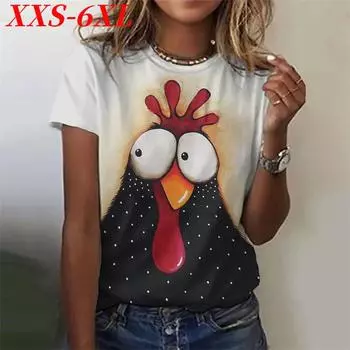 Футболка размера XXS-6XL с рисунком цыпленка из мультфильма, женская футболка с короткими рукавами и 3D-принтом в виде животных, топы, летняя одежда XXS