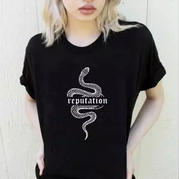 Футболка Reputation Snake Look What You Made Me Do, женская одежда, футболка в стиле готика, винтажная рубашка унисекс, футболки с рисунком змеи S чёрный