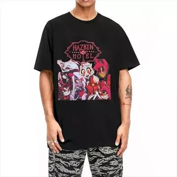 Футболка ретро Hazbins Hotels для мужчин, хлопковая, с коротким рукавом, Angel Dust, с круглым вырезом, летние топы, футболки мужские S чёрный
