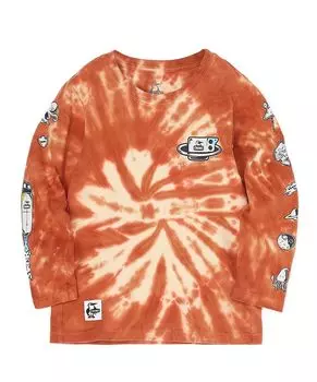 Футболка Retro Space Adventure Brushed T Boys Brown [Chums] детская с длинным рукавом, с узором «тай-дай»