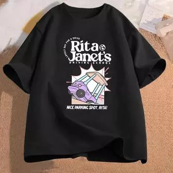 Футболка Rita Janet s Driving School Футболка для женщин и мужчин Футболки с забавной графикой Футболка Back To School Женская одежда Футболка в уличном стиле S чёрный