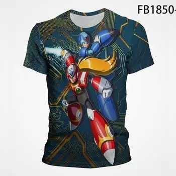 Футболка Rockman для мужчин, модная летняя футболка с коротким рукавом с рисунком аниме Mega Man, футболка с 3D принтом, крутые топы, футболка, одежда унисекс XS белый