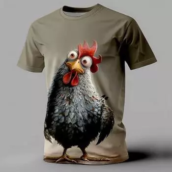 Футболка Rooster Funny Retro Vintage Casual Street Style для мужчин с 3D-принтом, короткий рукав, круглый вырез, одежда на весну и лето S