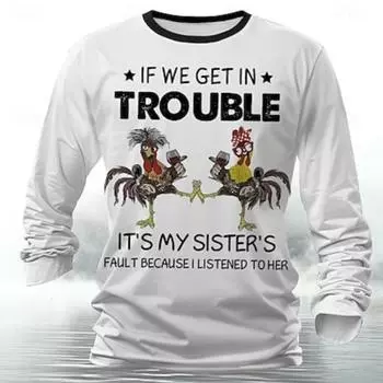 Футболка Rooster Funny Slang, дизайнерская ретро-винтажная мужская с 3D-принтом, повседневная с длинным рукавом и круглым вырезом, одежда S