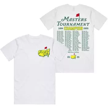 Футболка Rory McIlroy Masters Winner 2025 Golf Masters Champion T-shirt Masters Tournament Golf Lover T Shirt Men Cotton Tees XS белый