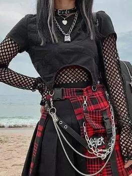 Футболка Rosegal Gothic с D-образным креплением и подвязками 3XL чёрный