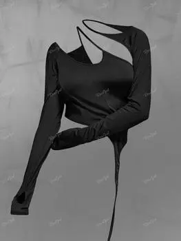 Футболка Rosegal Gothic с вырезом и отверстием для большого пальца, асимметричная, однотонная XL чёрный