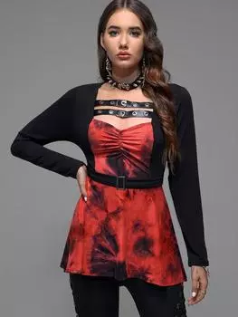 Футболка Rosegal Gothic Tie Dye из искусственной кожи с полосками и пряжками XL чёрный