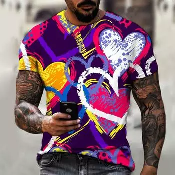 Футболка с 3D цифровым принтом, футболка с короткими рукавами и принтом, европейский и американский повседневный мужской топ свободного размера с короткими рукавами S
