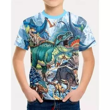 Футболка с 3D-динозавром для мальчиков, футболка с коротким рукавом, летняя, весенняя, модная, базовая, с круглым вырезом, для активного отдыха, повседневная, стандартного кроя 100