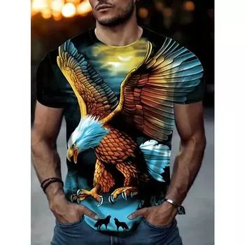 Футболка с 3D-графическим принтом Eagle Novelty Tee — яркая летняя модная футболка для мужчин — модная, стильная, удобная, с коротким рукавом, круглым вырезом, повседневная S