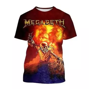 Футболка с 3D модным принтом Megadeth, летние мужские и женские популярные футболки, пуловер в стиле хип-хоп с короткими рукавами, винтажные топы для мальчиков 5XL