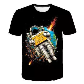 Футболка с 3D принтом «Астронавт», детские футболки для мальчиков, детские футболки в стиле Харадзюку с короткими рукавами для девочек, детские популярные супер крутые футболки 160