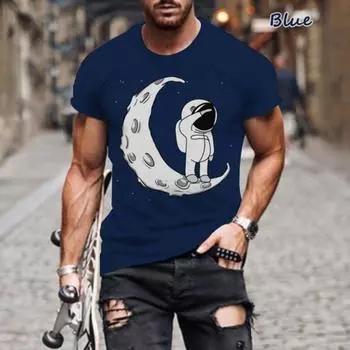 Футболка с 3D-принтом «Астронавт» Космические качели под Луной Футболка с цифровым принтом Футболка с коротким рукавом Смешная футболка с надписью «Авиация» S
